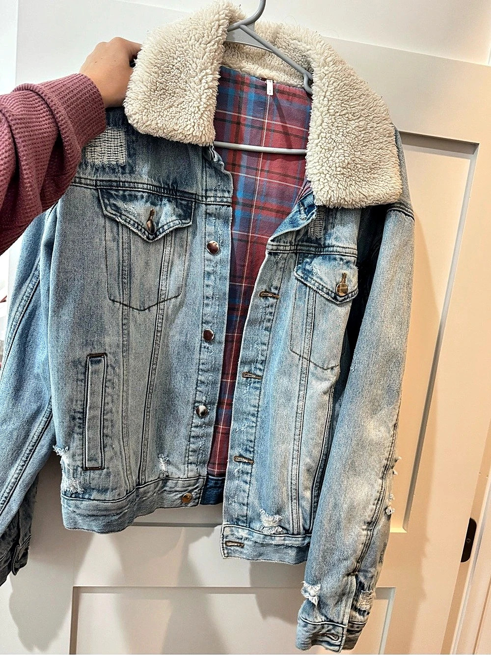 Free People Plaid Lined Sherpa Trucker Jacket